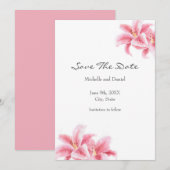 Roze Stargazer Lilies Save The Date (Voorkant / Achterkant)