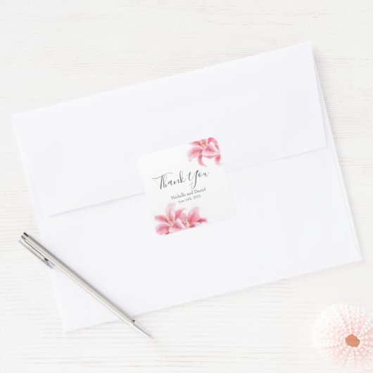 Roze Stargazer Lilies Vierkante Sticker (Envelop)