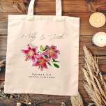Roze Stargazer Lilies Wedding WelkomstTas Tote Bag<br><div class="desc">Een welkomsttas voor gasten van Stargazer. Twee donkerrood-roze bloemen in het midden. Het tas van de doek heeft zwarte tekst met namen van de bruid en de bruid, de bruidsdatum en de plaats te personaliseren. Geven aan gasten die een bruiloft bezoeken en vertrekken in hun hotelkamer vol goodies. Donkere rode...</div>
