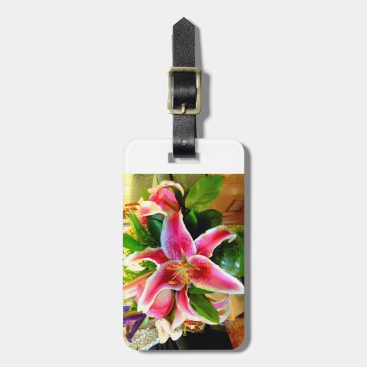 roze stargazer lily bagagelabel (Voorkant verticaal)