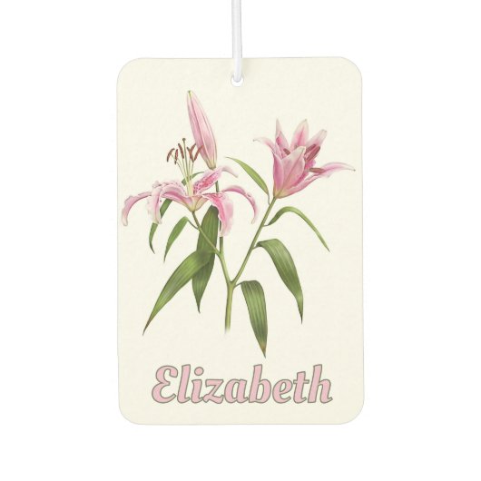 Roze Stargazer Lily Botanische Kunst Gepersonalise Luchtverfrisser (Voorkant)