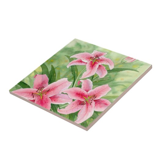 Roze Stargazer Lily Ceramic Tile Tegeltje (Zijkant)