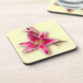 Roze Stargazer Lily en Bud Bier Onderzetter (Linkerzijde)