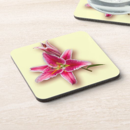 Roze Stargazer Lily en Bud Bier Onderzetter (Linkerzijde)