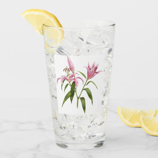 Roze Stargazer Lily Floral Botanische Kunst Glas (Voorkant ijs)