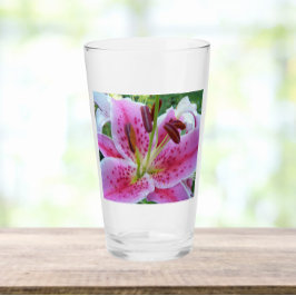 Roze Stargazer Lily Floral Glas
