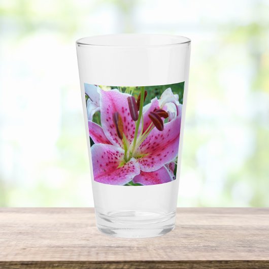 Roze Stargazer Lily Floral Glas
