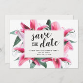 Roze Stargazer Lily Floral Sla de datumkaart op Save The Date (Voorkant / Achterkant)
