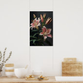 Roze Stargazer Lily Flowers Art Print Poster (Keuken)