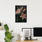 Roze Stargazer Lily Flowers Art Print Poster (Thuiskantoor)