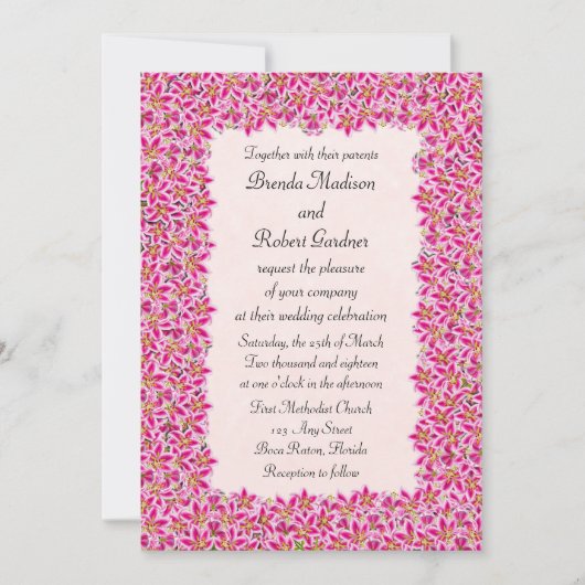 Roze Stargazer Lily Garden Wedding Uitnodiging (Voorkant)