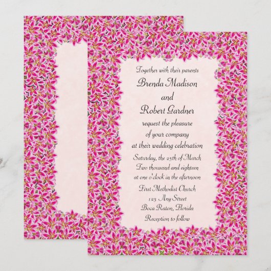 Roze Stargazer Lily Garden Wedding Uitnodiging (Voorkant / Achterkant)