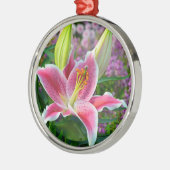 Roze stargazer lily print kerstversiering metalen ornament (Links)