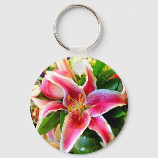 roze stargazer lily sleutelhanger (Voorkant)