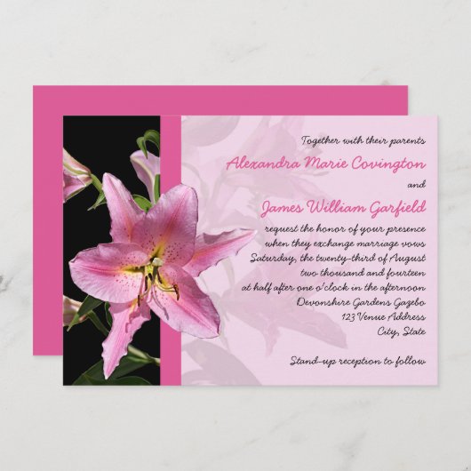Roze Stargazer Lily Wedding uitnodiging 2 (Voorkant / Achterkant)