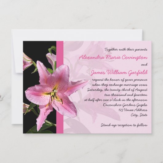 Roze Stargazer Lily Wedding uitnodiging 2 (Voorkant)