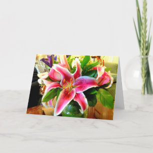 roze stargazer lily wenskaart kaart