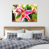 Roze Stargazer Lily Wrapped Canvas (Insitu (Slaapkamer))