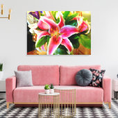 Roze Stargazer Lily Wrapped Canvas Afdruk (Insitu (Woonkamer))
