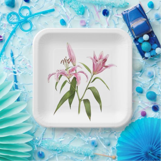 Roze Stargazer Oriental Lily Botanische Kunst Papieren Bordje (Feest)