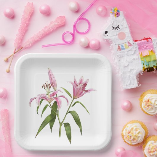 Roze Stargazer Oriental Lily Botanische Kunst Papieren Bordje (Feest)
