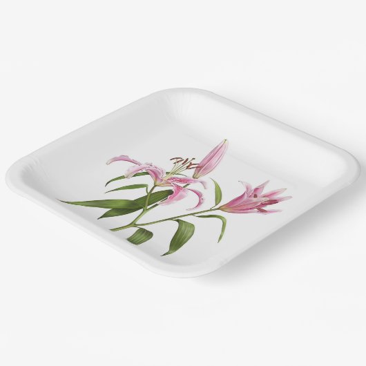 Roze Stargazer Oriental Lily Botanische Kunst Papieren Bordje (Gebogen)