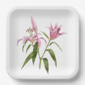 Roze Stargazer Oriental Lily Botanische Kunst Papieren Bordje (Voorkant)