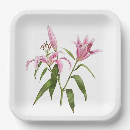 Roze Stargazer Oriental Lily Botanische Kunst Papieren Bordje (Voorkant)