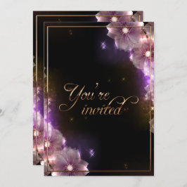 Roze Starlight Flowers/Gold Trim Kaart