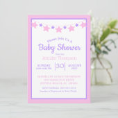 Roze Stars Girls Baby shower Uitnodiging (Staand voorkant)