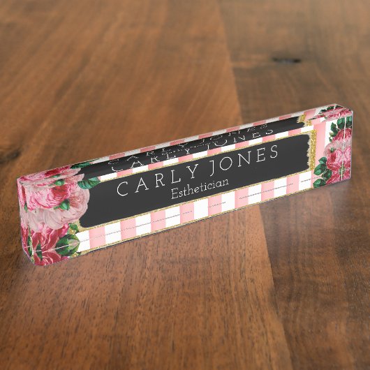 Roze staven en vlinderdesk naambordje (Zijkant)