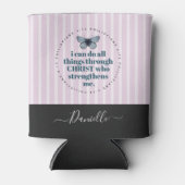 Roze staven van de Bijbel Verse Butterfly Naam Blikjeskoeler (Voorkant)