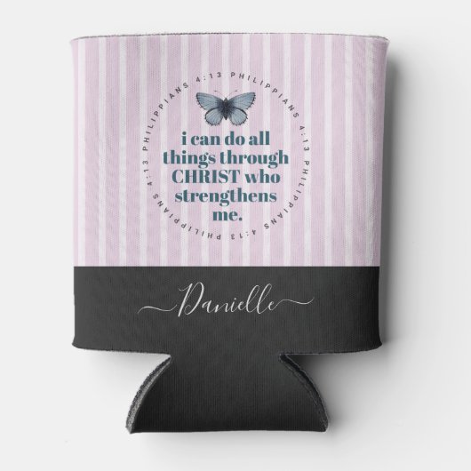 Roze staven van de Bijbel Verse Butterfly Naam Blikjeskoeler (Voorkant)