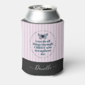 Roze staven van de Bijbel Verse Butterfly Naam Blikjeskoeler (Blikje Achterkant)