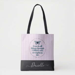 Roze staven van de Bijbel Verse Butterfly Naam Tote Bag