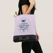 Roze staven van de Bijbel Verse Butterfly Naam Tote Bag (Dichtbij)