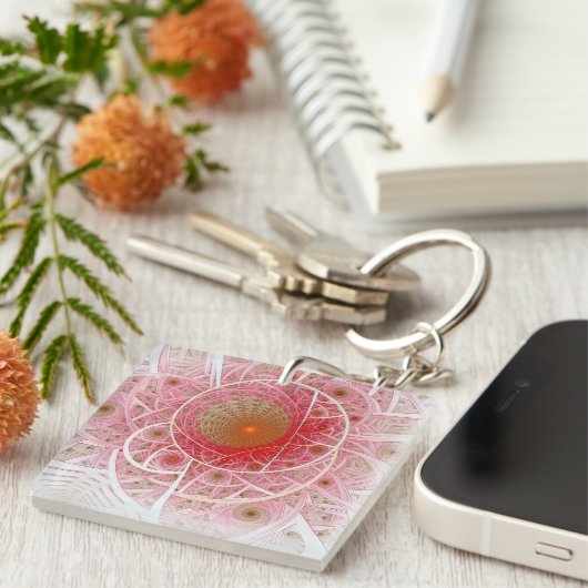 Roze Steampunk Abstract Sleutelhanger (Voorkant Rechts)