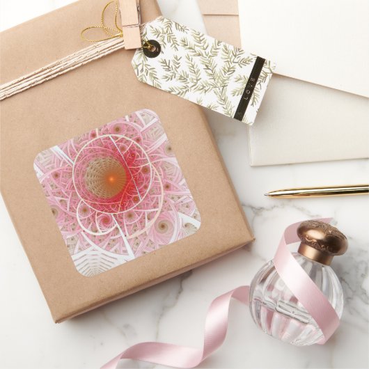Roze Steampunk Abstract Vierkante Sticker (Geschenken)