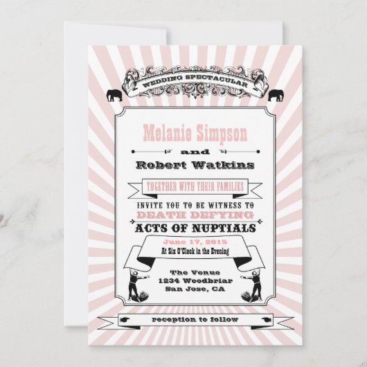 Roze Steampunk Circus Uitnodiging - Basispapier (Voorkant)