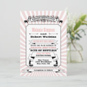 Roze Steampunk Circus Uitnodiging - Basispapier (Staand voorkant)