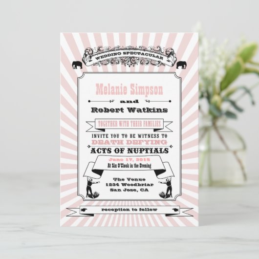 Roze Steampunk Circus Uitnodiging - Basispapier (Staand voorkant)