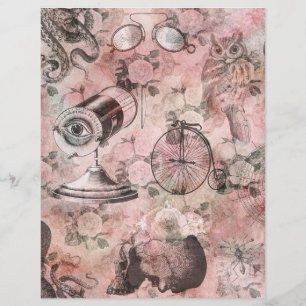 Roze Steampunk Collage Scrapbook Paper