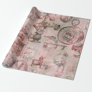 Roze steampunk-klokken en -horloges cadeaupapier