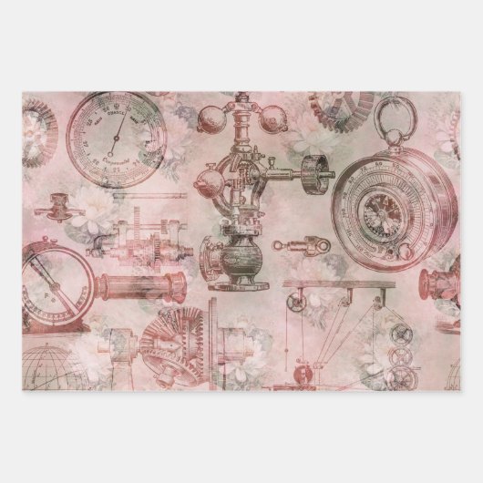 Roze steampunk-klokken en -horloges inpakpapier vel (Voorkant 2)