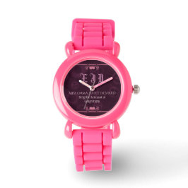 Roze Steampunk Monogram, metaalharten, cogs Horloge