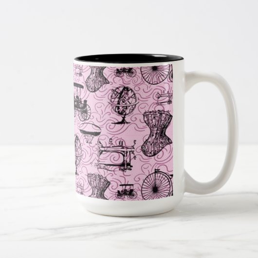 Roze Steampunk Pattern Coffee Mok (Rechts)