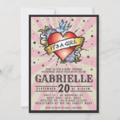 Roze steen en Roll Tattoo Baby shower Invitation Kaart (Voorkant)