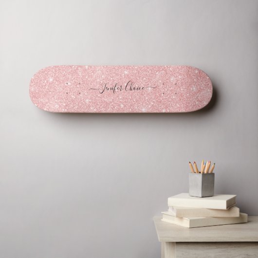 Roze steen Glitter Custom Name Skateboard (Muurkunst (Horizontaal))