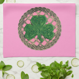 Roze steen op Keltische Knots Kitchen Towel Theedoek
