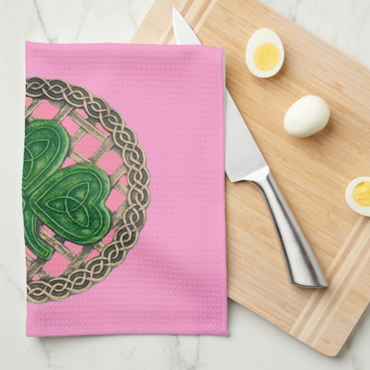 Roze steen op Keltische Knots Kitchen Towel Theedoek (Quarter Fold)